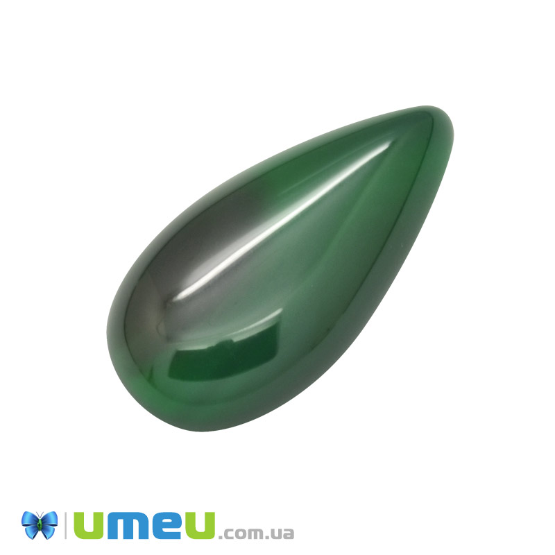 Кабошон нат. камінь Агат зелений, Крапля, 29,4 х15,3 мм (KAB-050680)