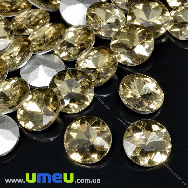 Ріволі скляний, Круглий гранований, Кристал, 12 мм, Бежевий (KAB-033919)