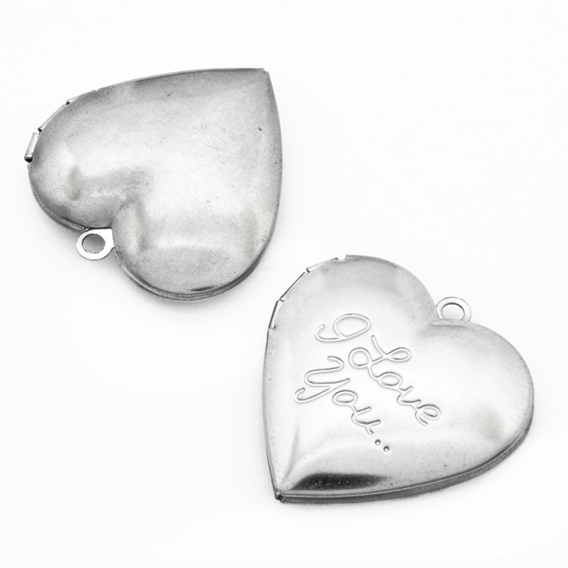 Медальон Сердце I Love You из нержавеющей стали, 29х29х7 мм, Темное серебро (STL-054453)