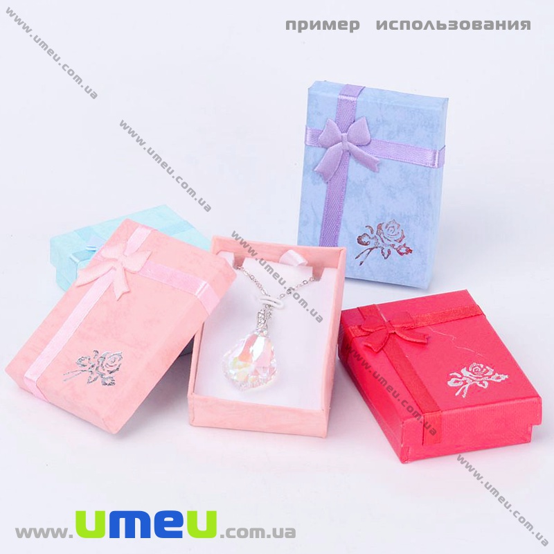 Подарочная коробочка Прямоугольная с розочкой, 7х5х2 см, Бирюзовая (UPK-035779)