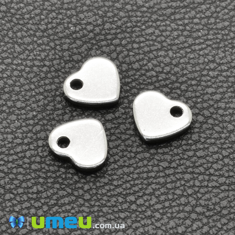 Підвіска-кінцевик із нержавіючої сталі Серце, 6х5 мм, Темне срібло (STL-043194)