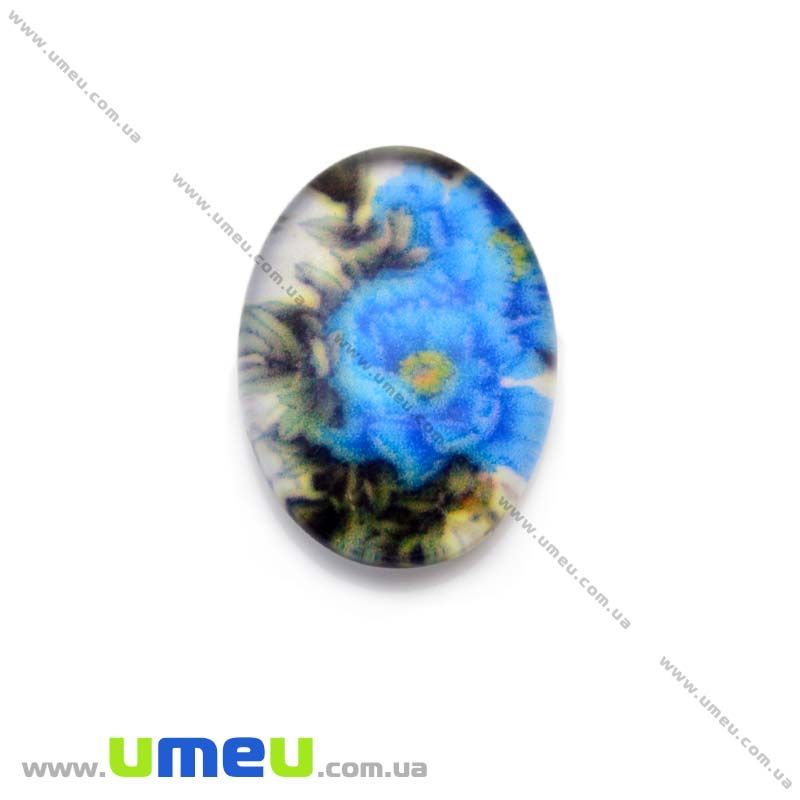 Кабошон скляний з принтом Квіти, 18х13 мм, Овал (KAB-013739)