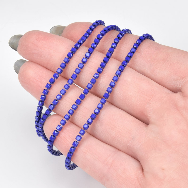 Стразовая цепь SS6 - 2,0 мм, Синяя, Стразы стеклянные синие (ZEP-061034)