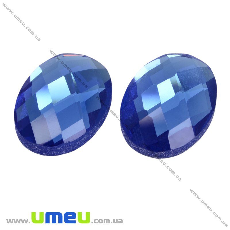Кабошон скляний гранований, 18х13 мм, Синій, Овал (KAB-009482)