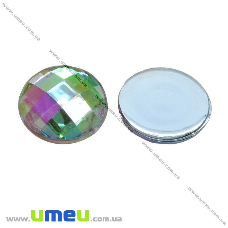 Кабошон пластиковий, Круглий гранований, 12 мм, Білий АВ (KAB-012497)