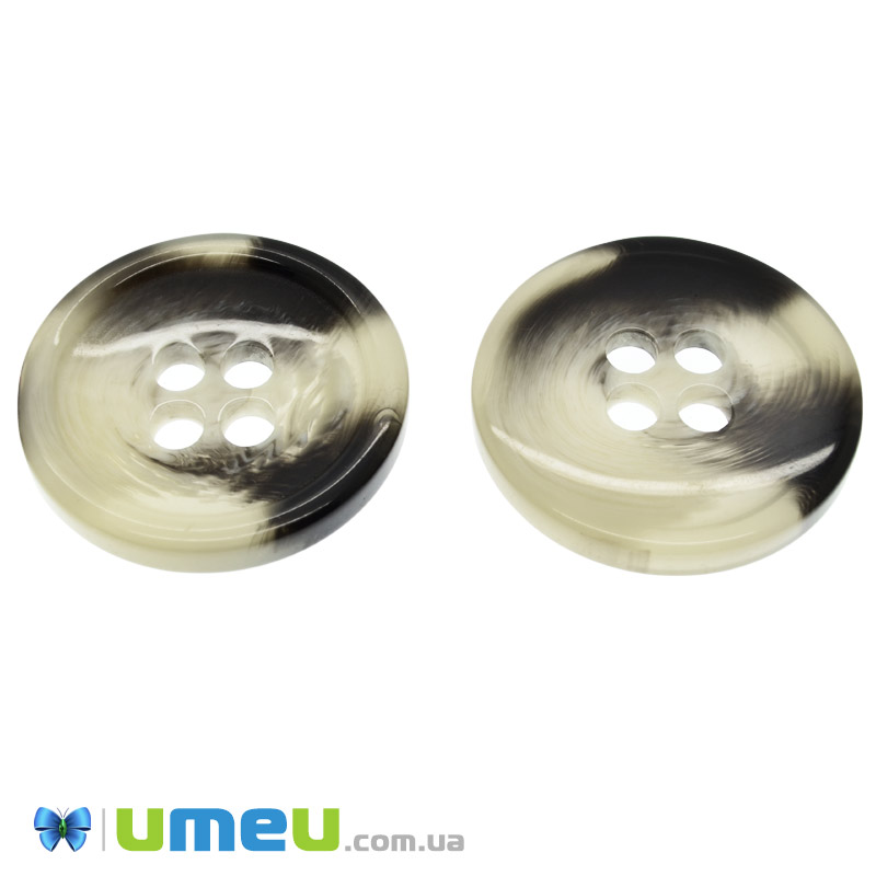 Гудзик пластиковий Круглий, 38 мм, Бежево-чорний (PUG-046669)