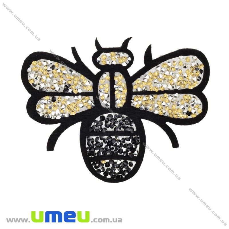 Термоаплікація зі стразами Бджілка, 10х8 см, Золотисто-чорна (APL-031709)