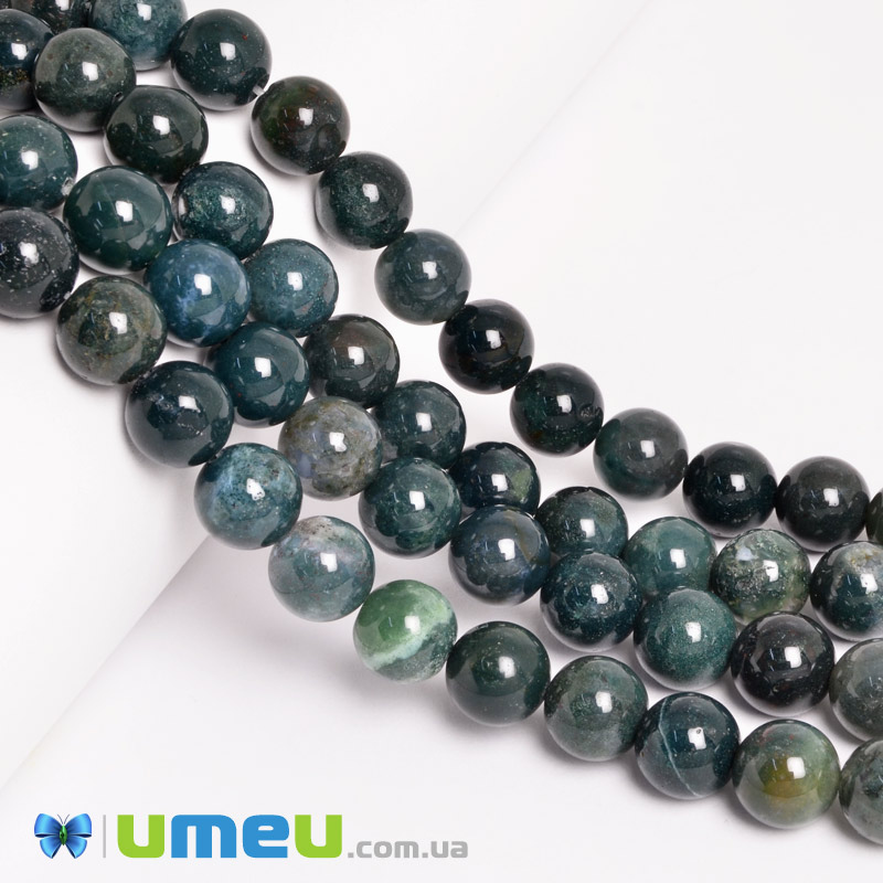 Намистини Агат моховий, Натур. камінь, 10 мм, Круглі (BUS-049735)