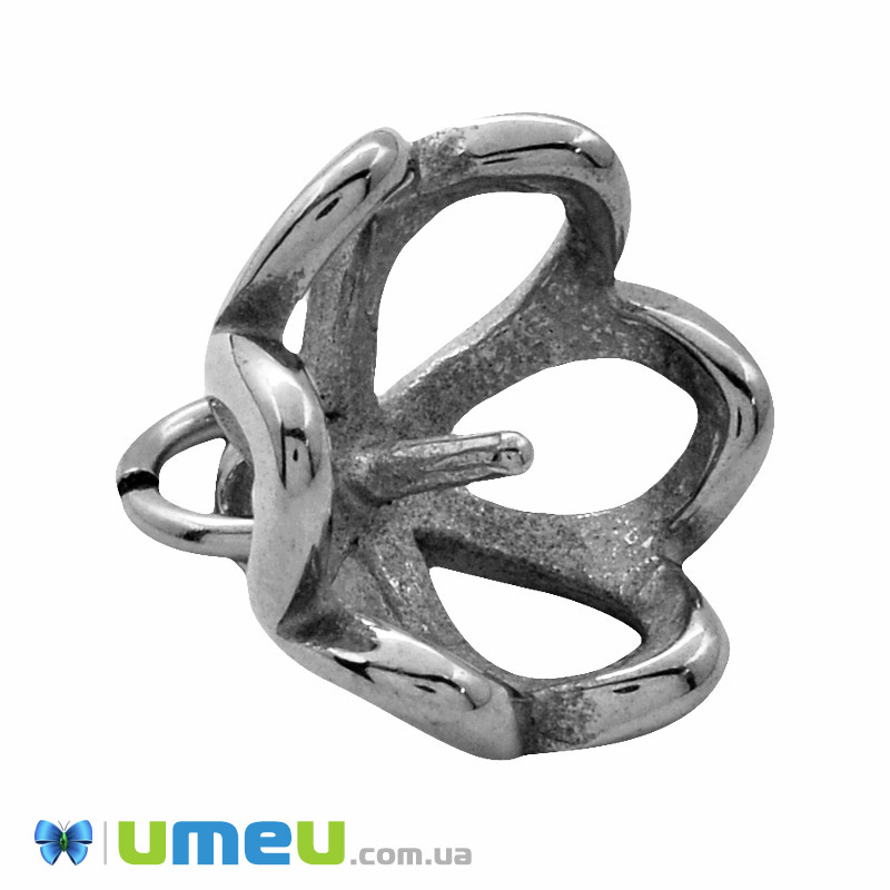 Держатель для кулона из нержавеющей стали со штифтом, 16х13 мм, Темное серебро (STL-049516)