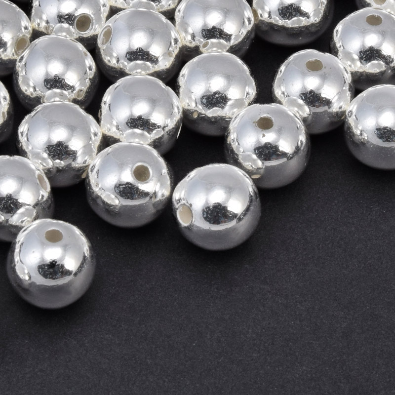 Намистини пластикові Круглі, 9,5 мм, Сріблясті світлі (BUS-059663)