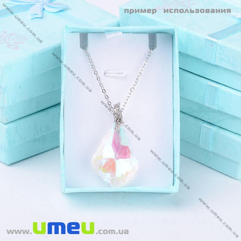 Подарочная коробочка Прямоугольная с розочкой, 7х5х2 см, Бирюзовая (UPK-035779)