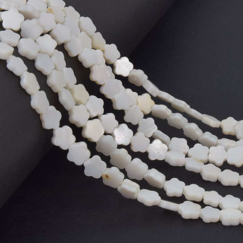 Намистини Перламутр білий, Натур. камінь, 7 мм, Квітка (BUS-058103)