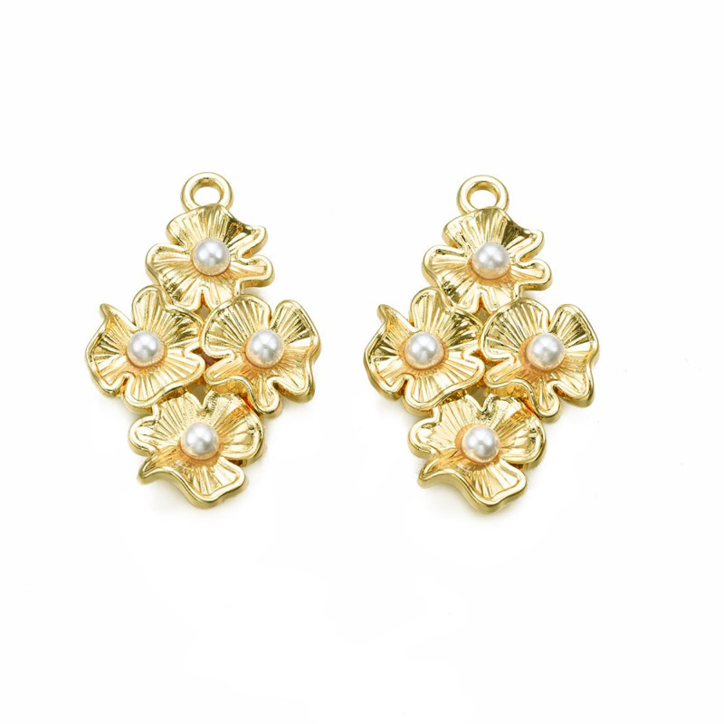 Підвіска метал. Квіти з перлинами, 30х18,5 мм, Золото (POD-053552)