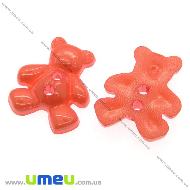 Гудзик пластиковий Мишка, 20х16 мм, Помаранчевий (PUG-008958)