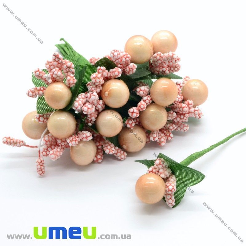 Тычинки на проволоке с ягодкой, Персиковые, 1 шт (DIF-015420)