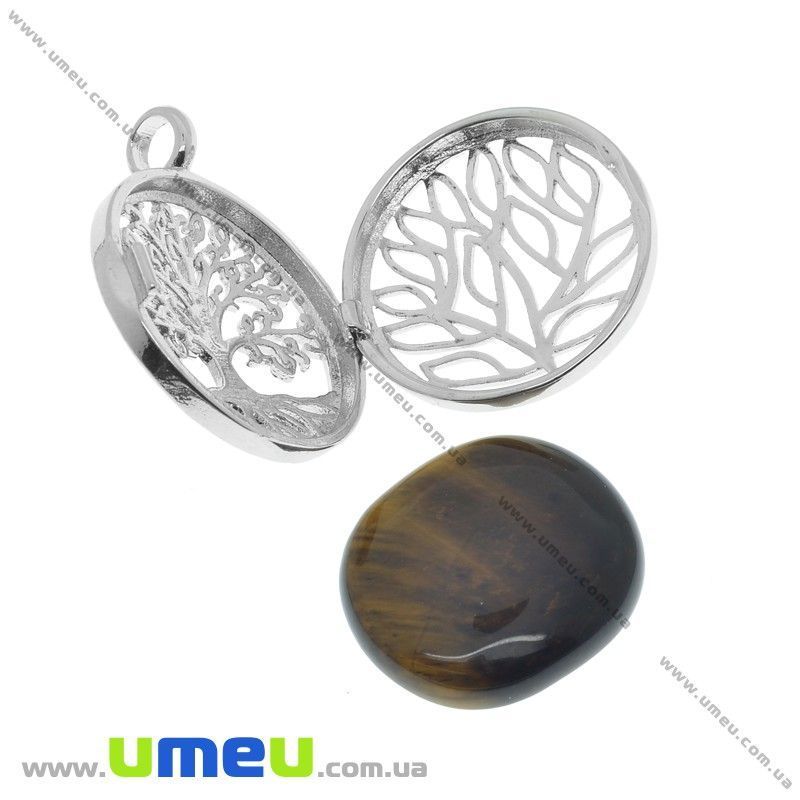 Подвеска-медальон из натурального камня Дерево, Яшма, 31х26 мм (POD-039251)