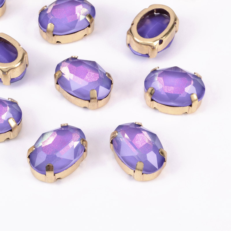 Шатон овальний 14х10 мм, Золото, Бузковий (KAB-052959)