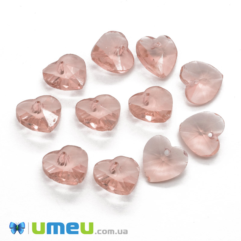 Підвіска скляна Серце, 10х10 мм, Шампань (POD-019965)