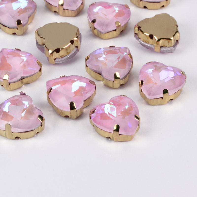 Шатон Серце 12х12 мм, Золото, Рожевий (KAB-053046)