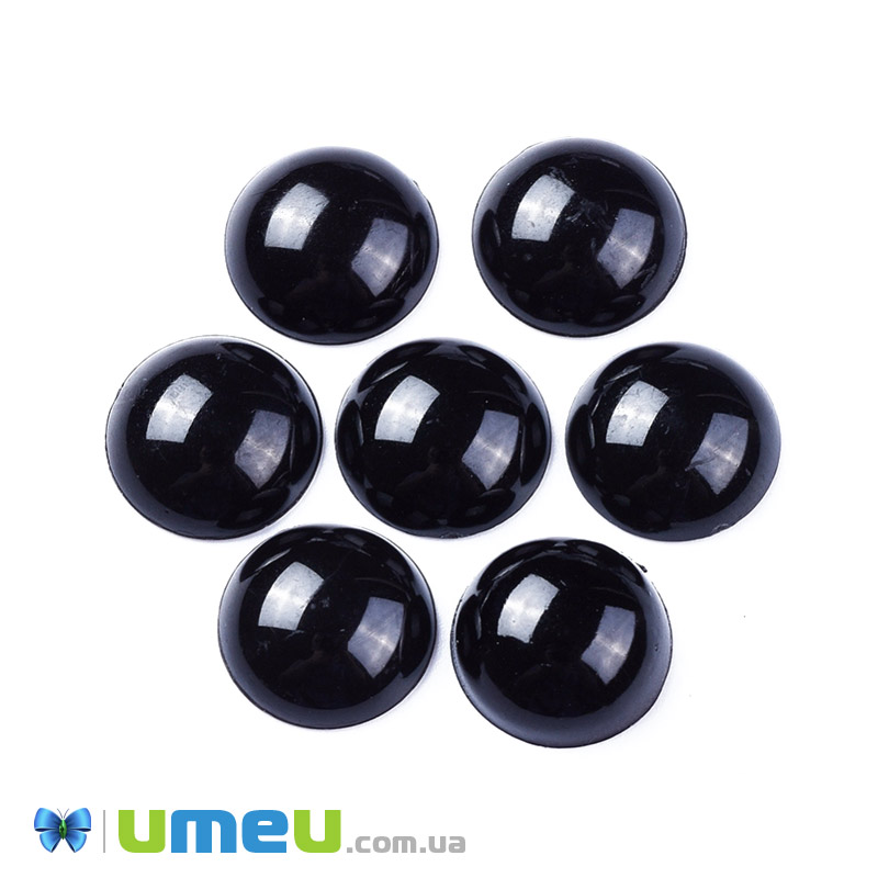 Кабошон пластиковый, Круглый, 12 мм, Черный (KAB-040463)