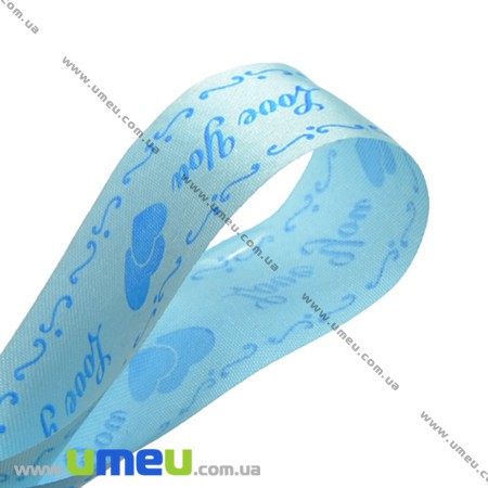 Атласна стрічка з малюнком, 25 мм, Блакитна (LEN-008124)