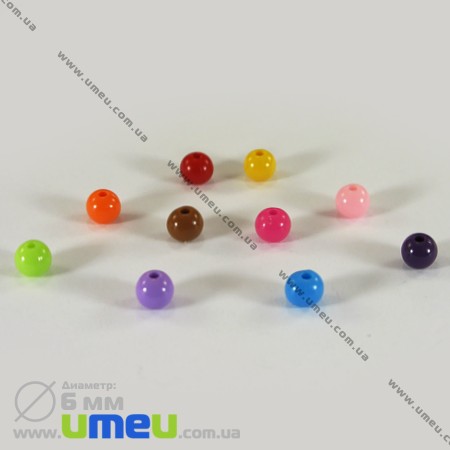 Бусина пластиковая Круглая, 6 мм, Красная (BUS-000676)