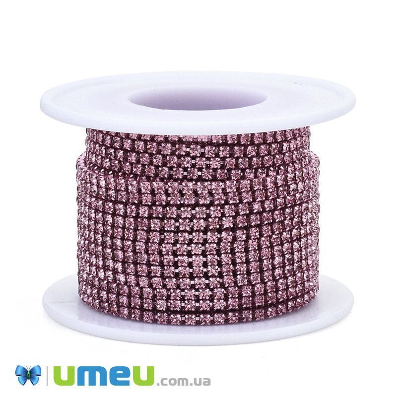 Стразовая цепь SS6 - 2,0 мм, Розовая, Стразы стеклянные розовые (ZEP-042999)