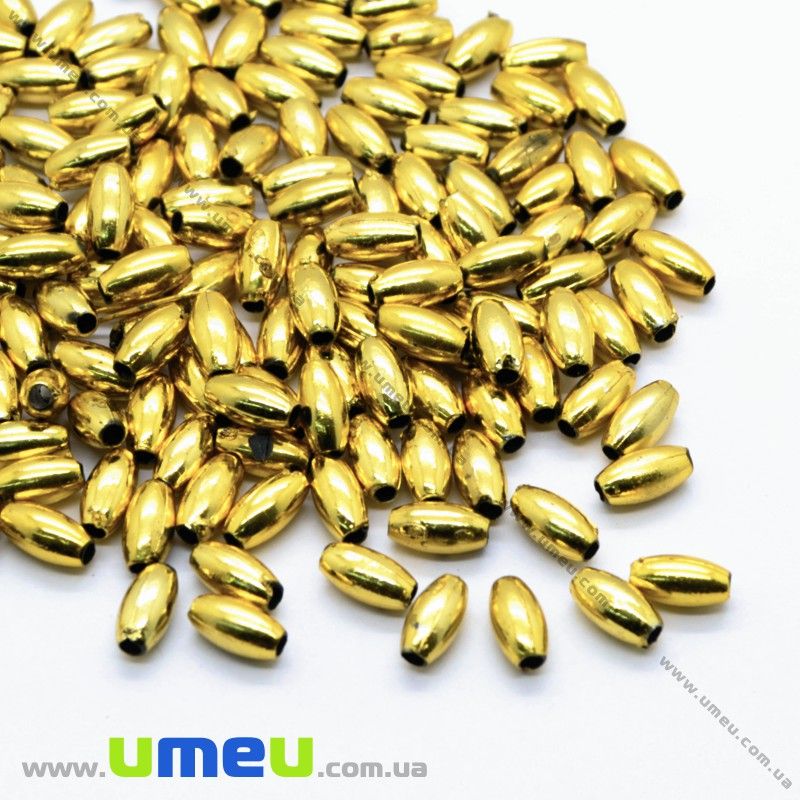 Намистина пластикова Рис, 8х4 мм, Золотиста (BUS-018074)