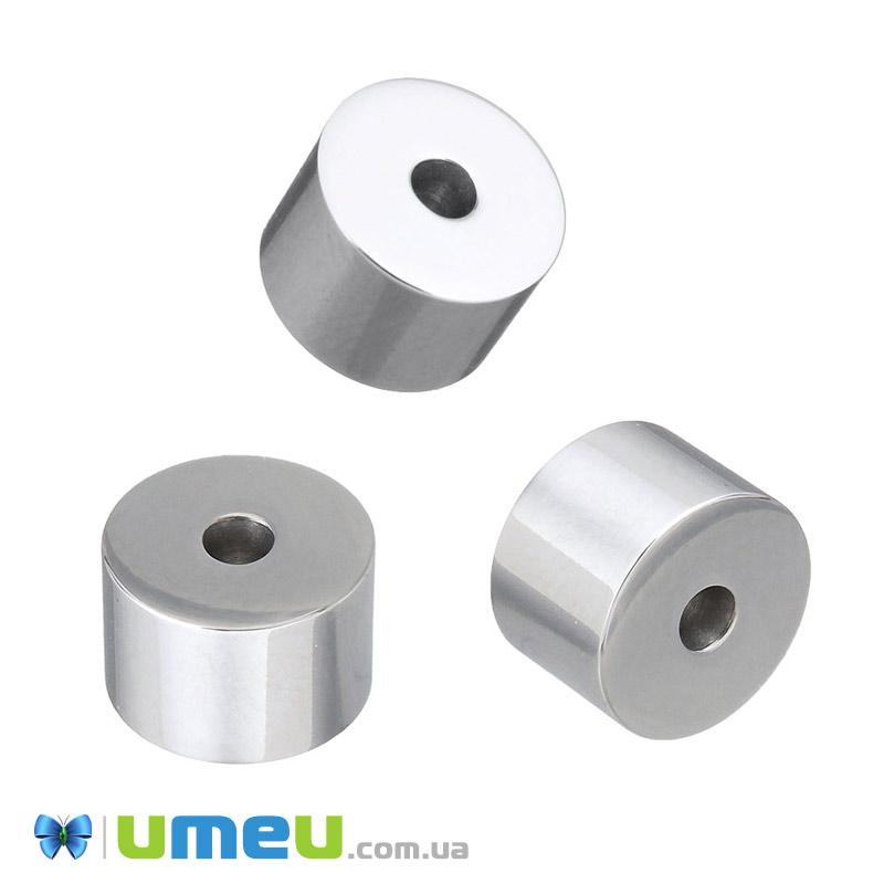 Бусина из нержавеющей стали Круглая плоская, 8х8 мм, Темное серебро (STL-044584)