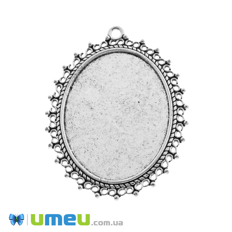 Основа овальна, 54х41 мм, 39,5х29,5 мм, Античне срібло (OSN-049476)