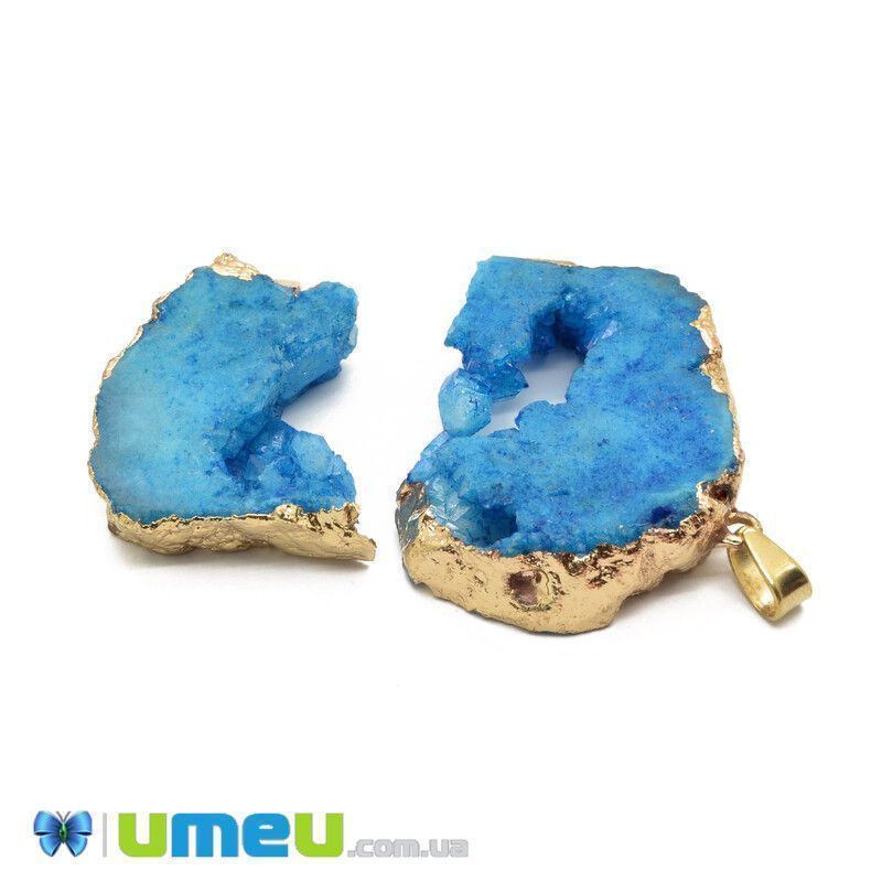 Підвіска з натурального каменю, Друза агату УЦЕНКА, Блакитна, 62х42 мм (POD-042041)
