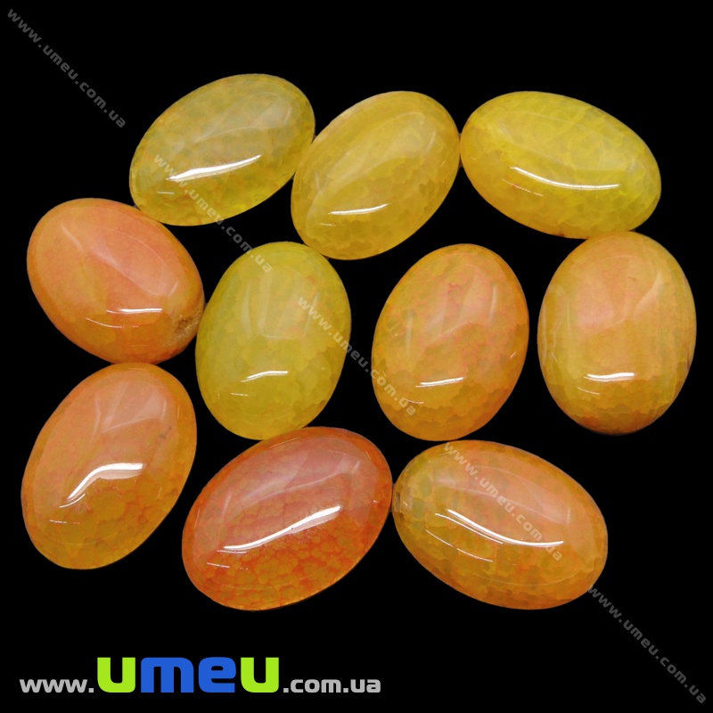 Кабошон нат. камень Агат Кракле желтый, Овал, 25х18 мм (KAB-036128)