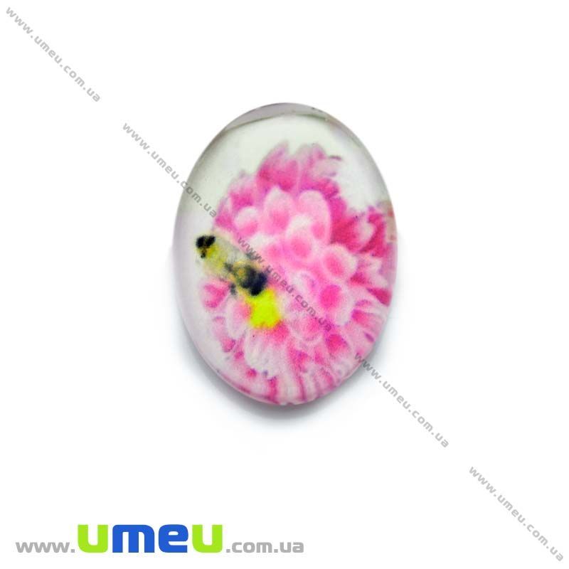 Кабошон скляний з принтом Квіти, 18х13 мм, Овал (KAB-013752)
