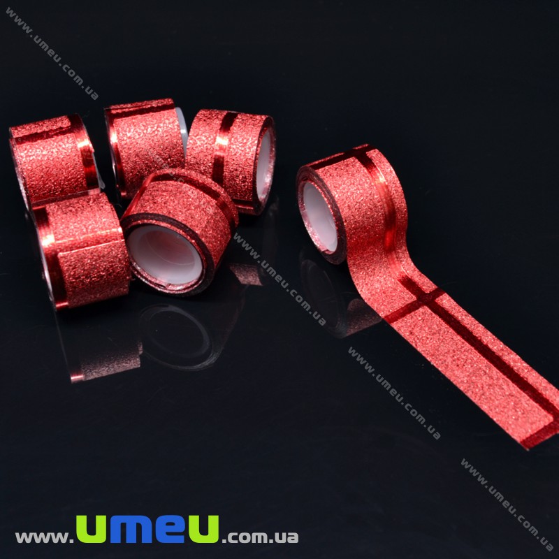 Декоративный скотч глиттерный, 11 мм, Красный (DIF-017953)