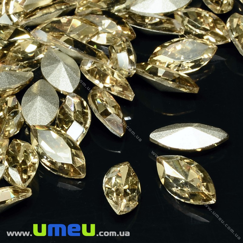 Ріволі скляний, Човник гранований, 10х5 мм, Світло-бежевий (KAB-022008)