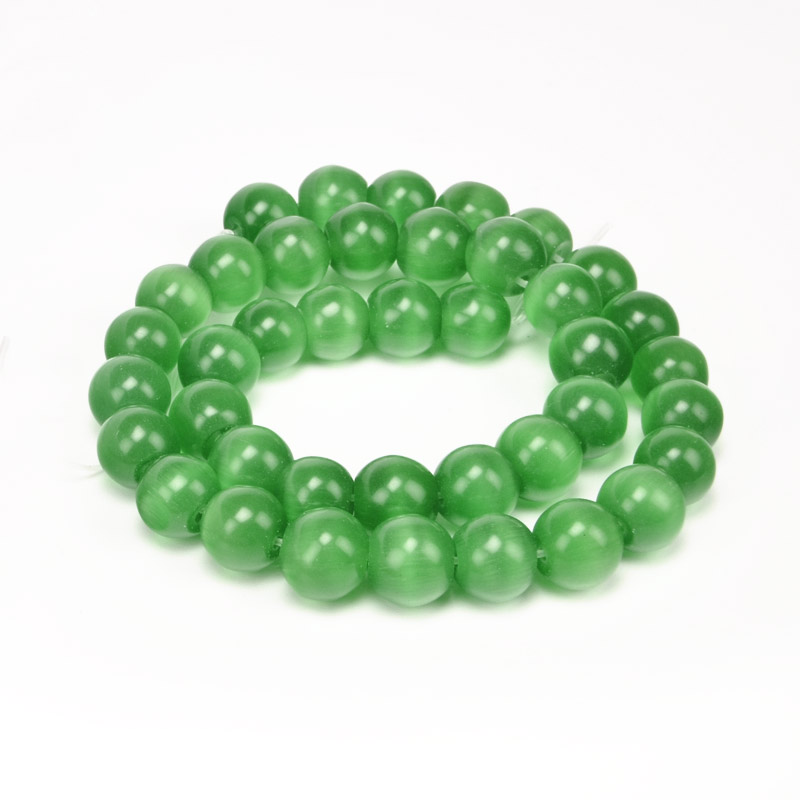 Намистини Котяче око, Синт. камінь, 10 мм, Зелені, Круглі (BUS-054253)