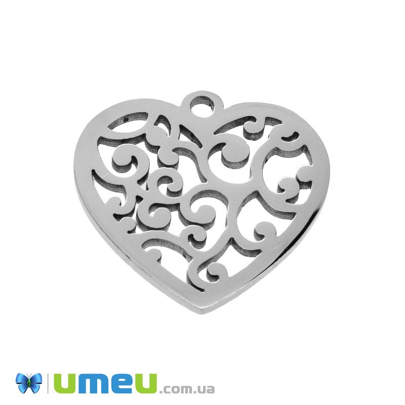 Підвіска з нержавіючої сталі Серце, 16х15, 5 мм, Темне срібло (STL-049149)