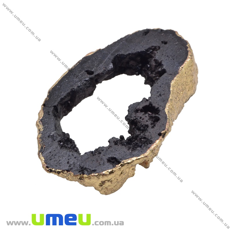 Підвіска з натурального каменю, Друза агату, Чорна, 87х48 мм (POD-034067)