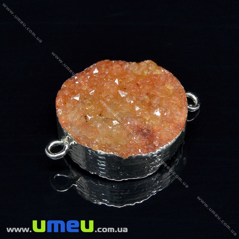 Конектор з натурального каменю Друза Агата в металі, Помаранчевий, 27х20 мм (POD-026073)