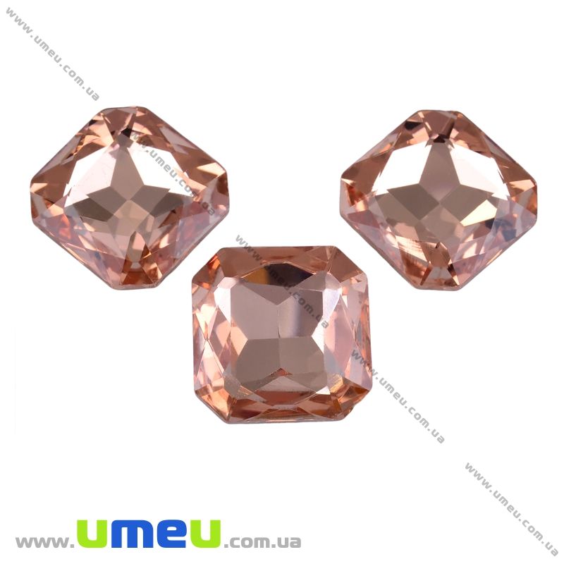 Ріволі скляний, Квадратний гранований, 18х18 мм, Шампань (KAB-001996)