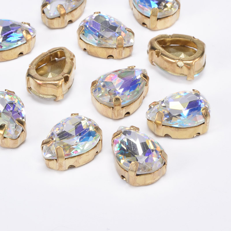 Шатон крапля К9, 14х10 мм, Золото, Білий АВ (KAB-053059)