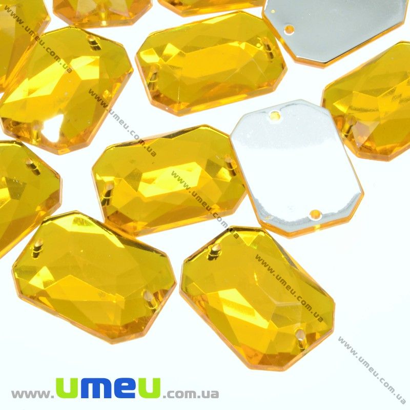 Пришивний кристал пласт. Прямокутник гранований, 12х9 мм, Помаранчевий (KAB-012162)
