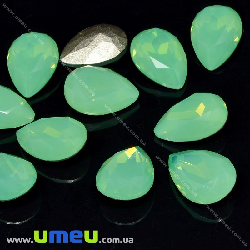 Ріволі скляний, Крапля гранована, Опал, 14х10 мм, Салатовий (KAB-033989)