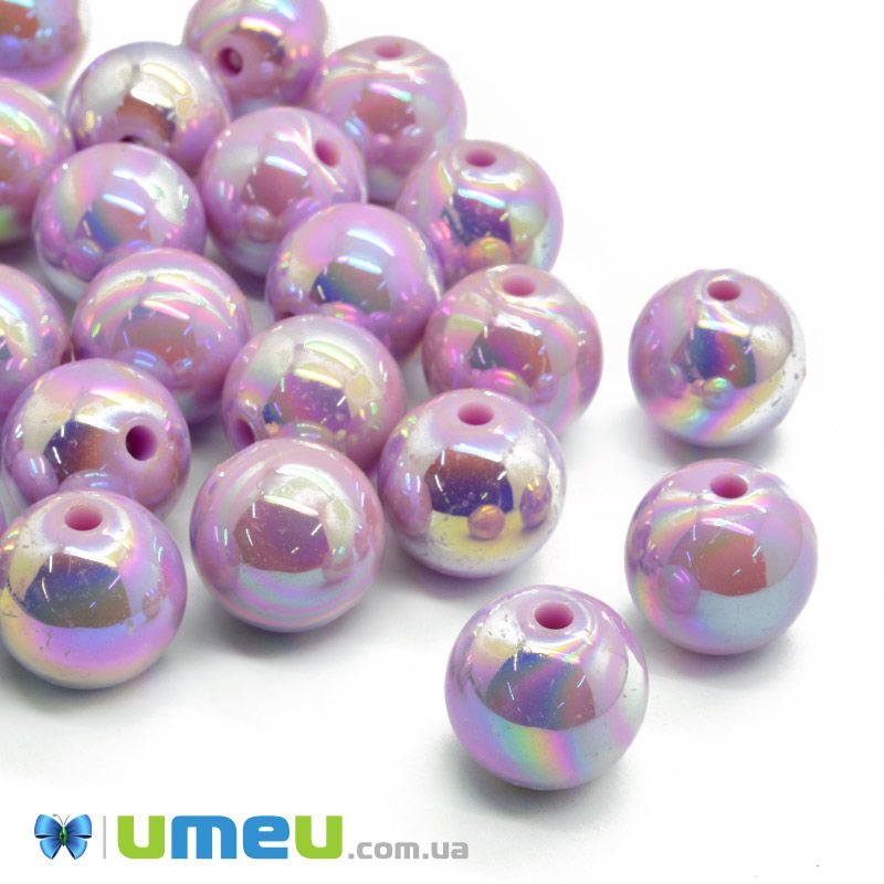 Бусина пластикова райдужна Кругла, 16 мм, Бузкова (BUS-047249)