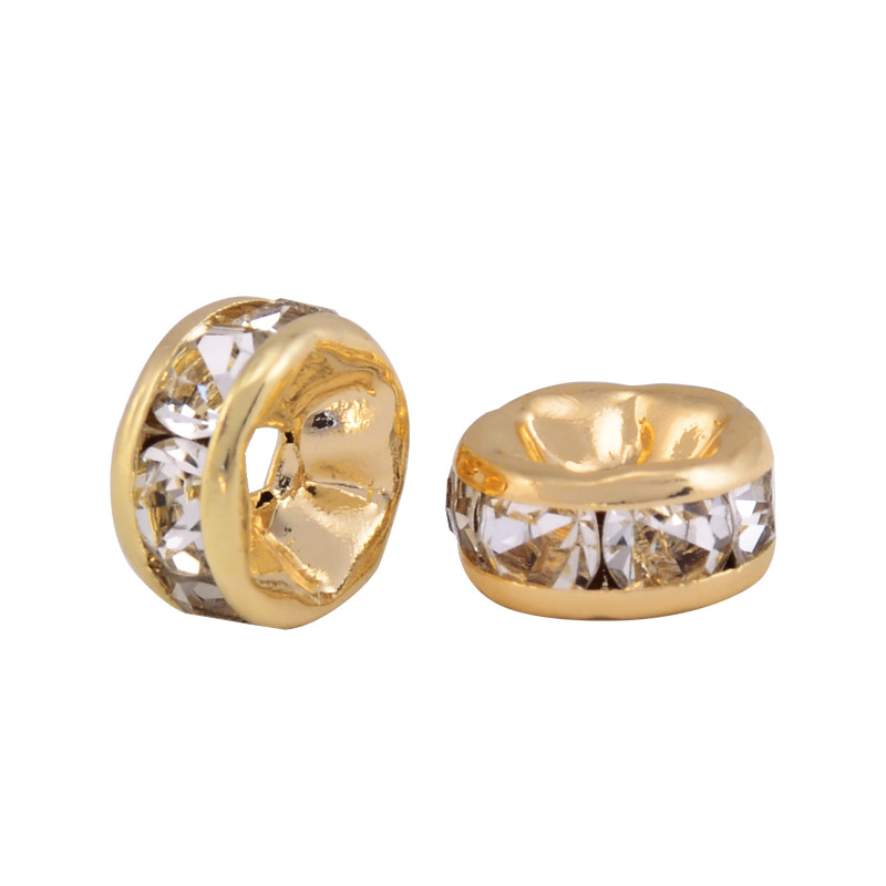 Бусина-разделитель, 6 мм, Латунь с покрытием 14 kt, Стразы куб. цирконий (BUS-055888)