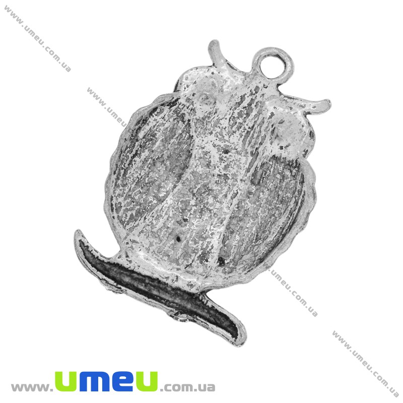 Підвіска метал. Сова з різнокольоровими стразами, 41х28 мм, Античне срібло (POD-028269)