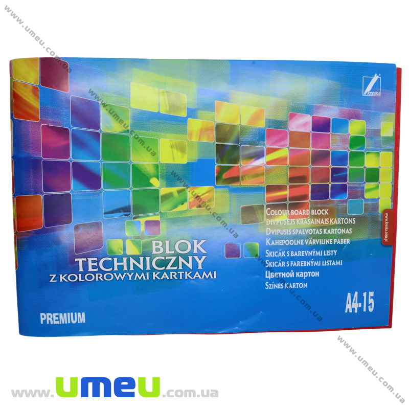 Картон двосторонній KRESKA, А4, 15 кольорів, 15 листів, 180 г / м2 (DIF-021695)