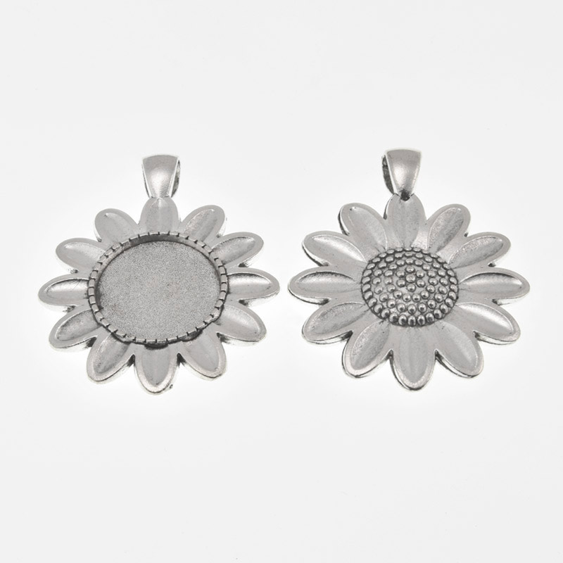 Основа кругла двостор. Квітка, 43х34 мм, 18 мм, Античне срібло (OSN-059464)