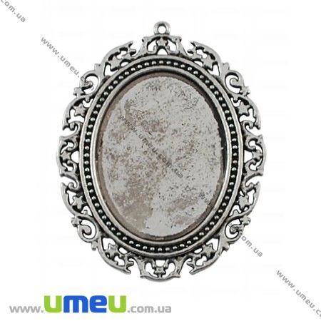 Основа овальна ажурна, 63х48 мм, 40х30 мм, Античне срібло (OSN-008517)