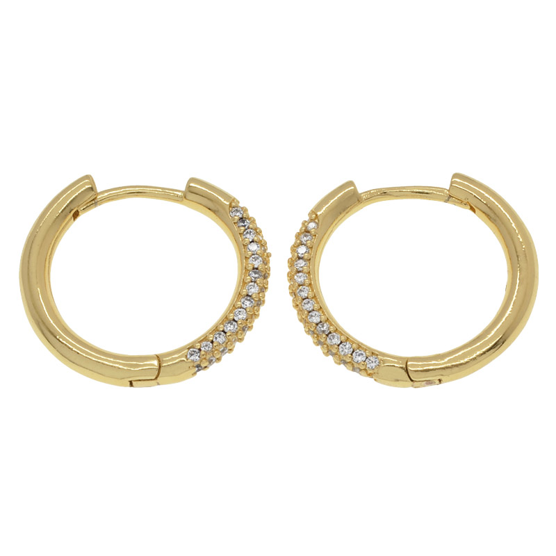 Серьги-кольца Huggie, Латунь с покрытием 18 kt, Стразы куб. цирконий, 20,5х20х2,5 мм (OSN-053093)